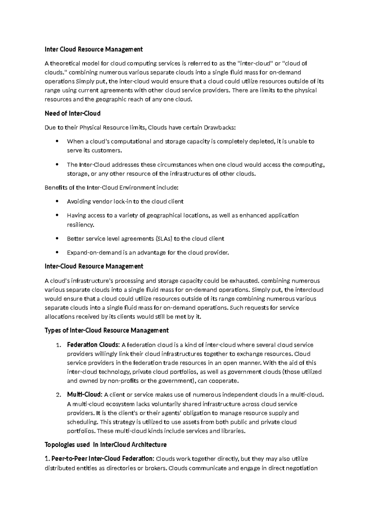 Inter Cloud Resource Management: Theoretical Models and Challenges ...
