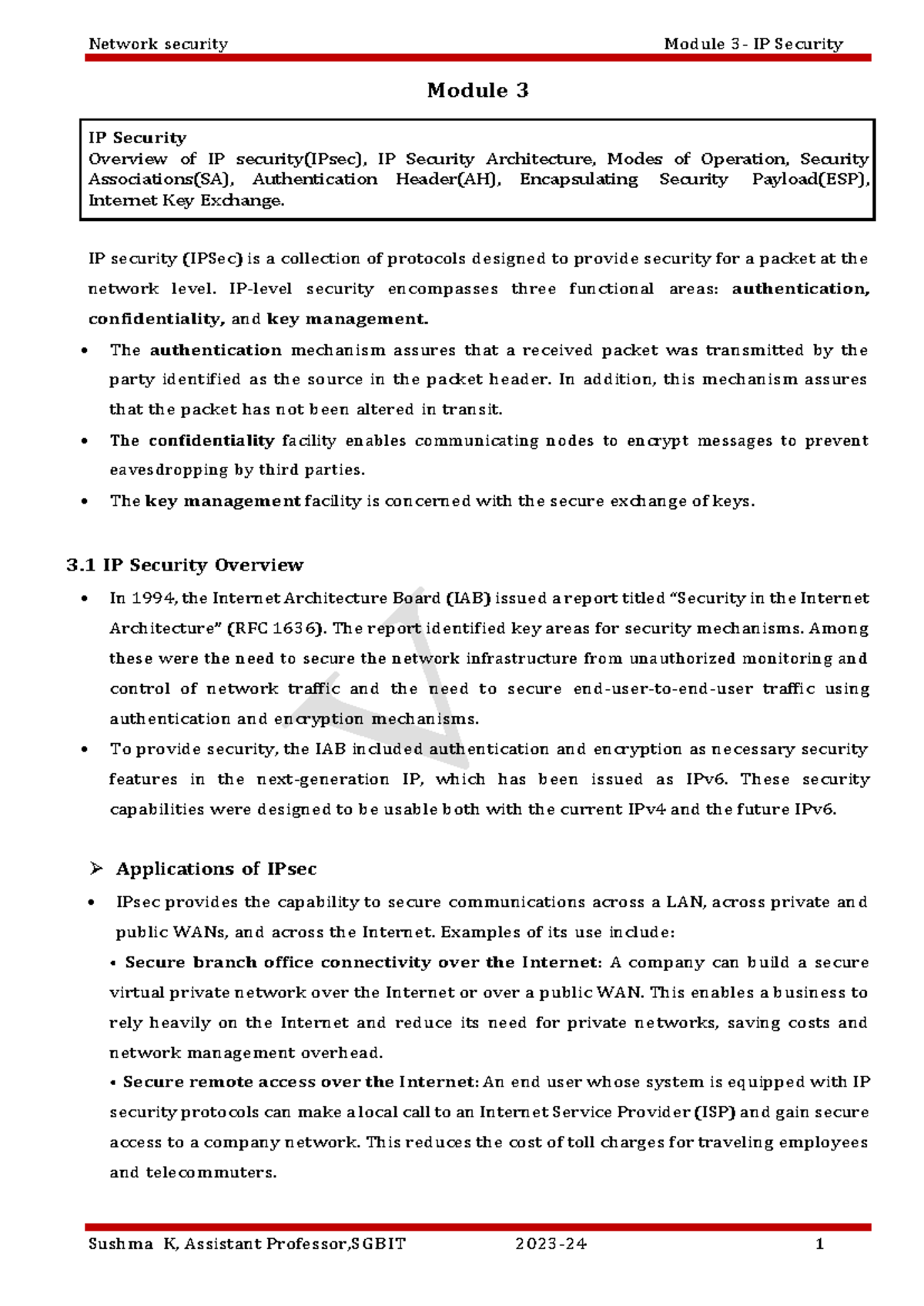 Network Security Module 3: IP Security Overview and Applications - Studocu