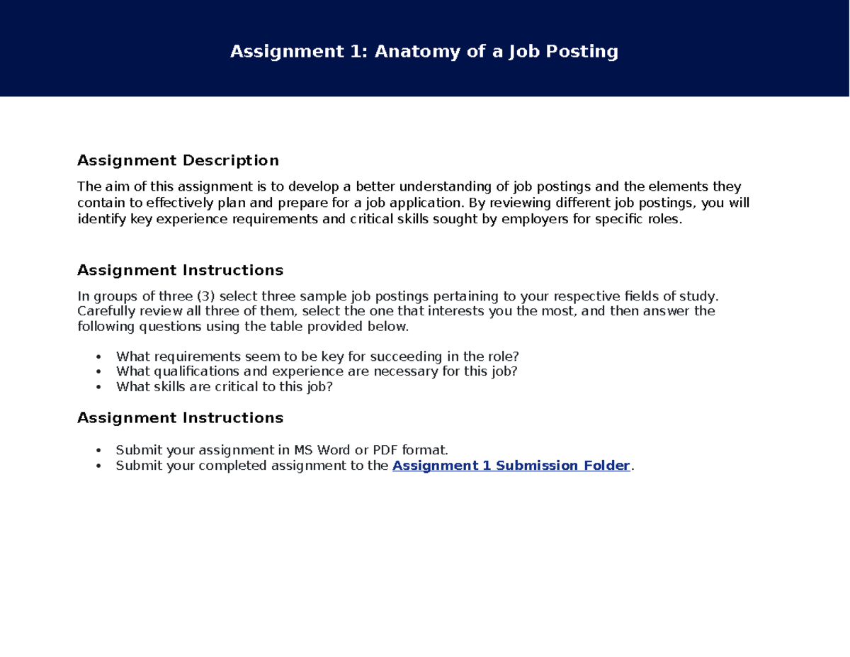 Career Management Assignment 1: Job Postings Analysis Template - Studocu