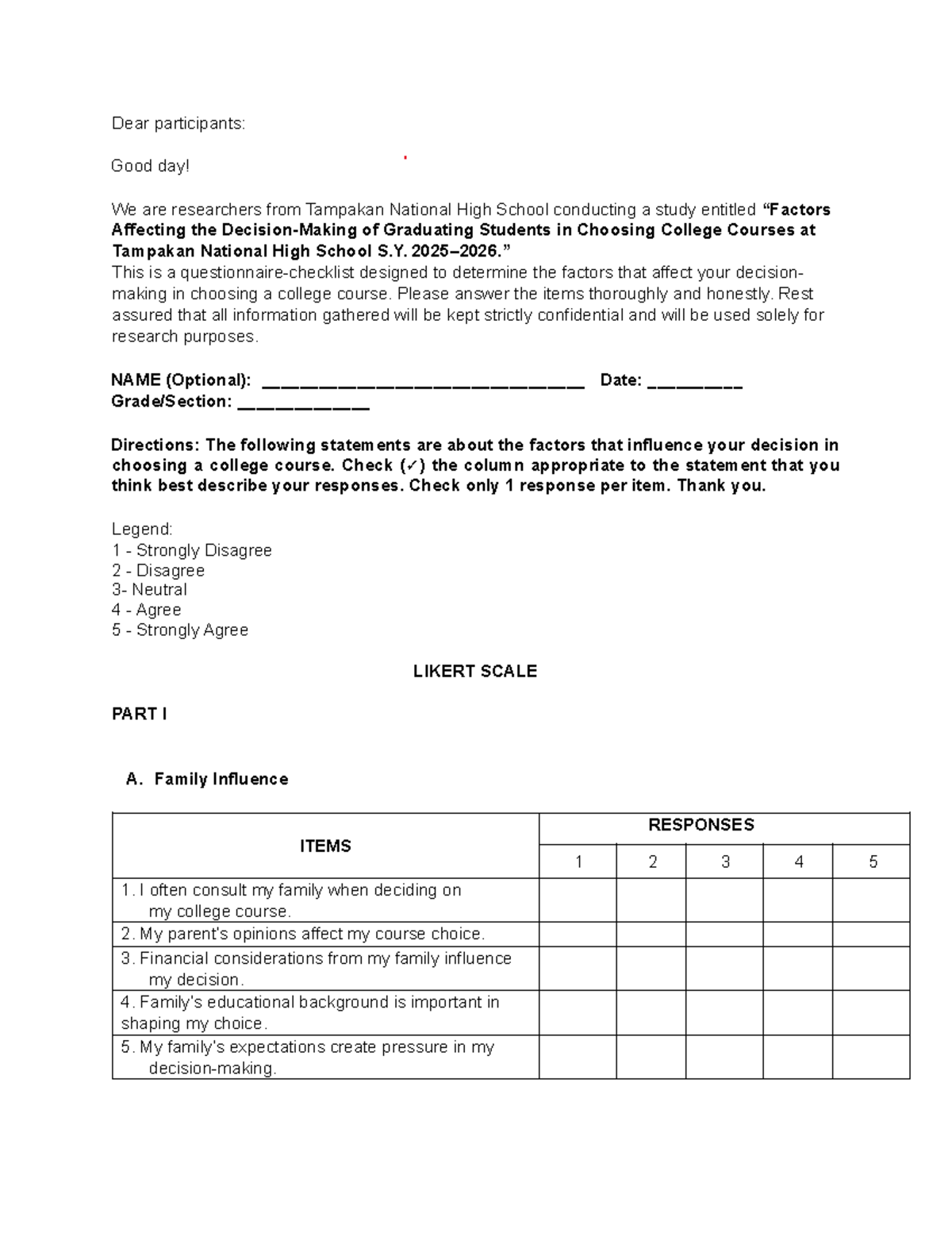 Final Questionnaire on Factors Influencing College Course Choices - 3IS ...