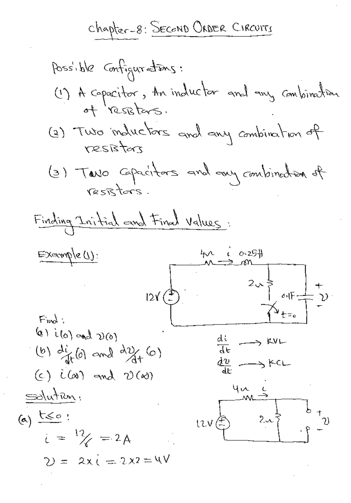 2) chapter-8 - Notes - SECOND ORDER CIRCUITS Possible Configurations ...