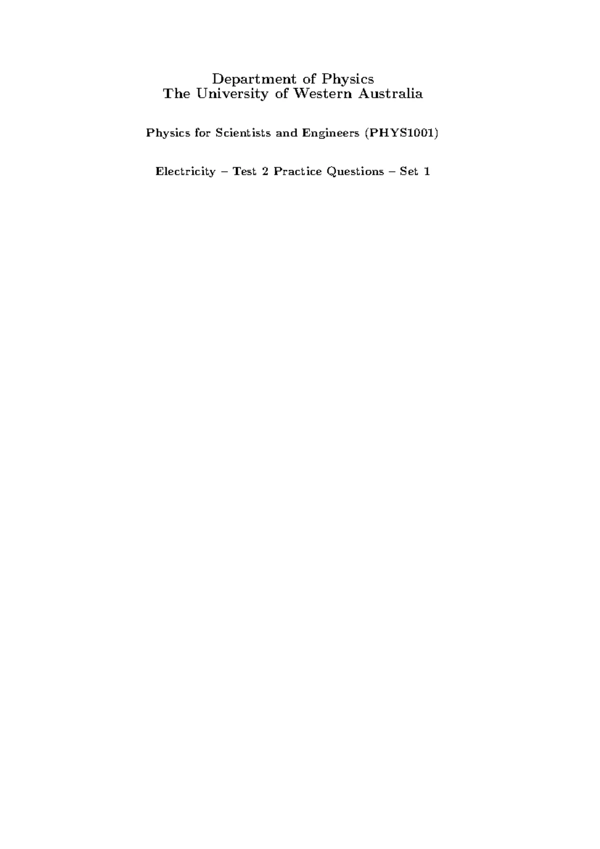 PHYS1001 Test 2 2017 SEM-1 Solutions and Answer Key - Studocu