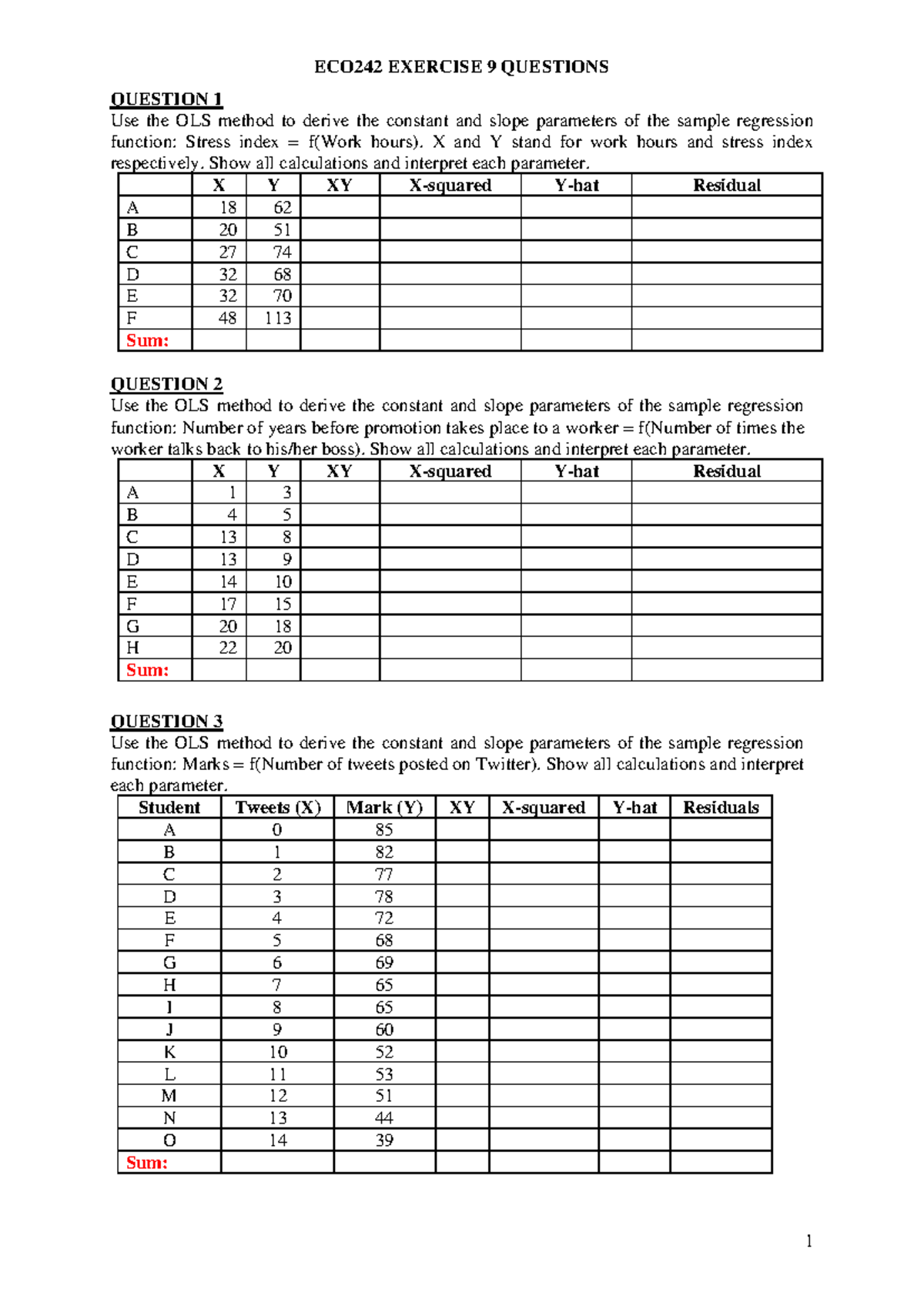 ECO242 Final Exam Exercise 9: OLS Regression Analysis Questions - Studocu