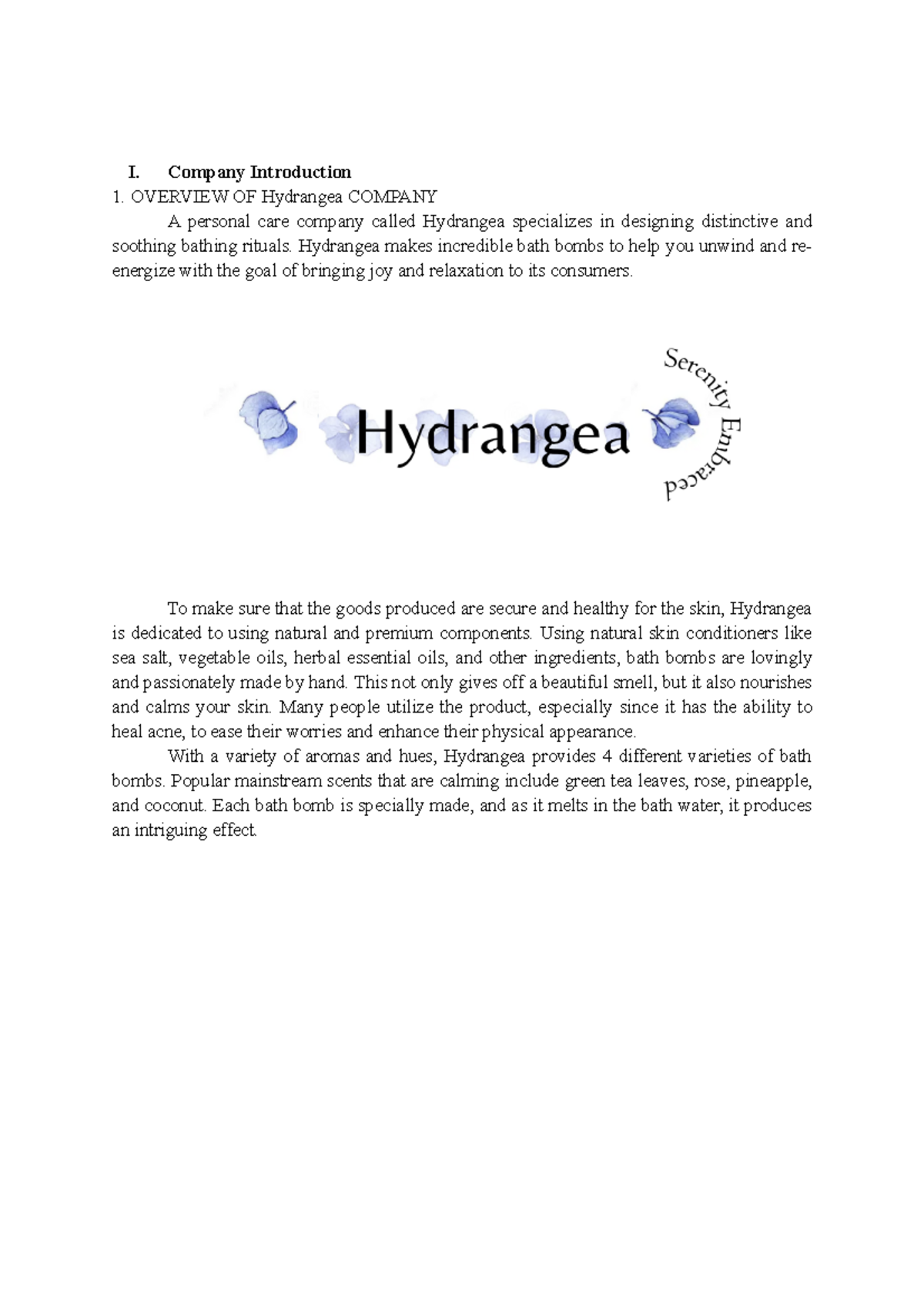 IM new - là vậy đó - I. Company Introduction OVERVIEW OF Hydrangea ...