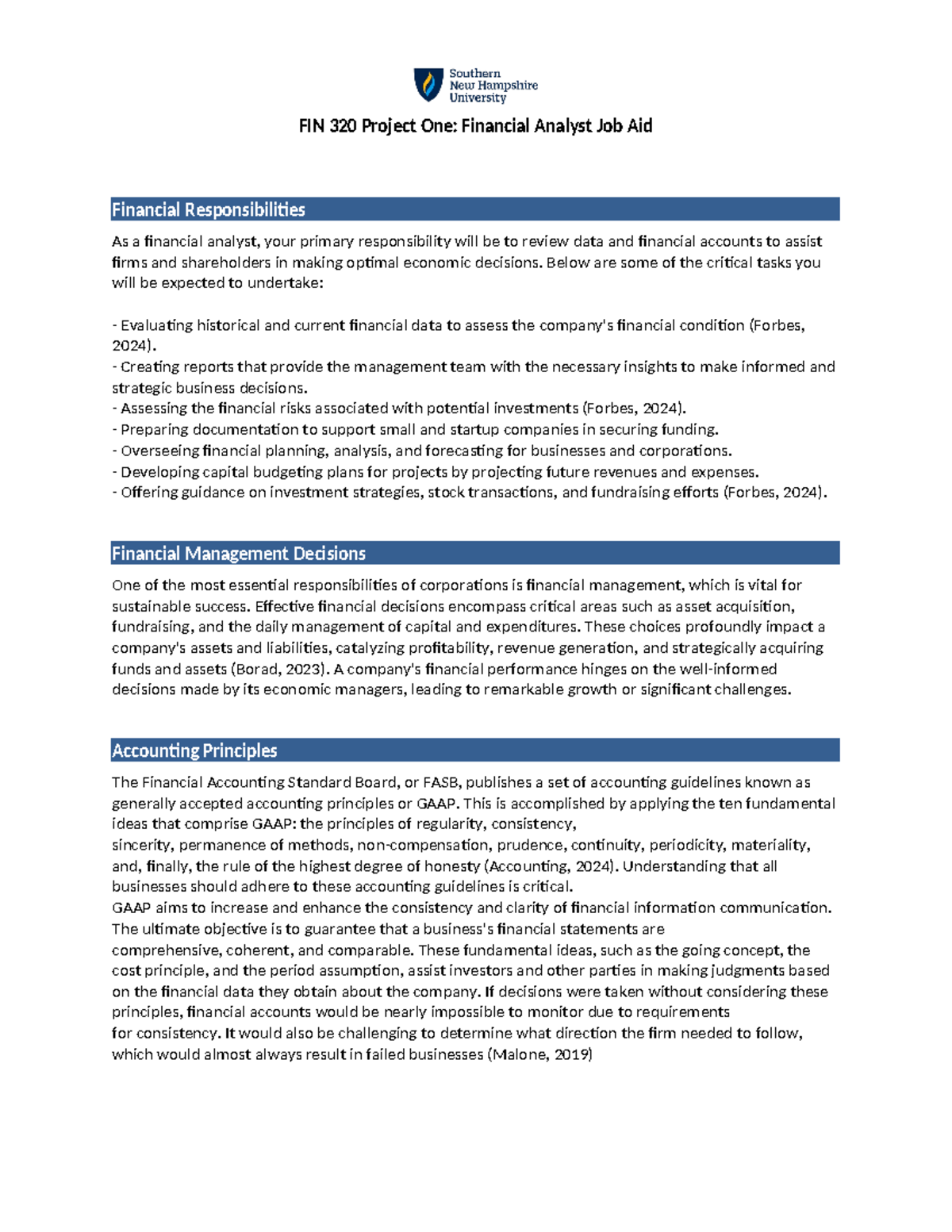 FIN 320 Project One Financial Analyst Job Aid - Below are some of the ...