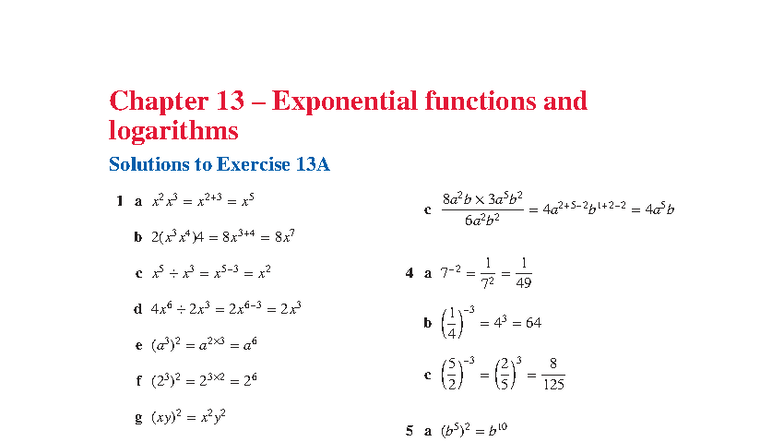 Chapter 13 - Exponential Functions and Logarithms Solutions - Studocu