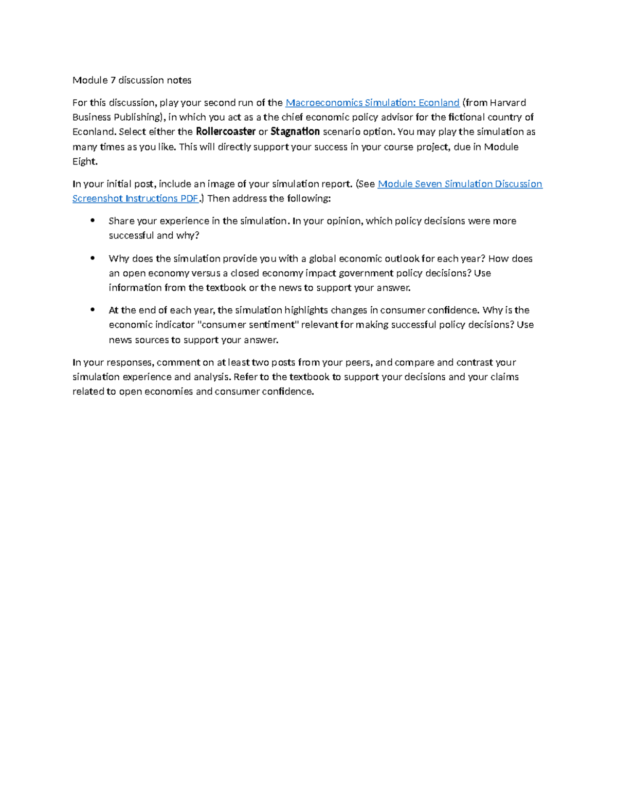 Econland Macroeconomics Simulation Discussion Notes Module 7 Studocu