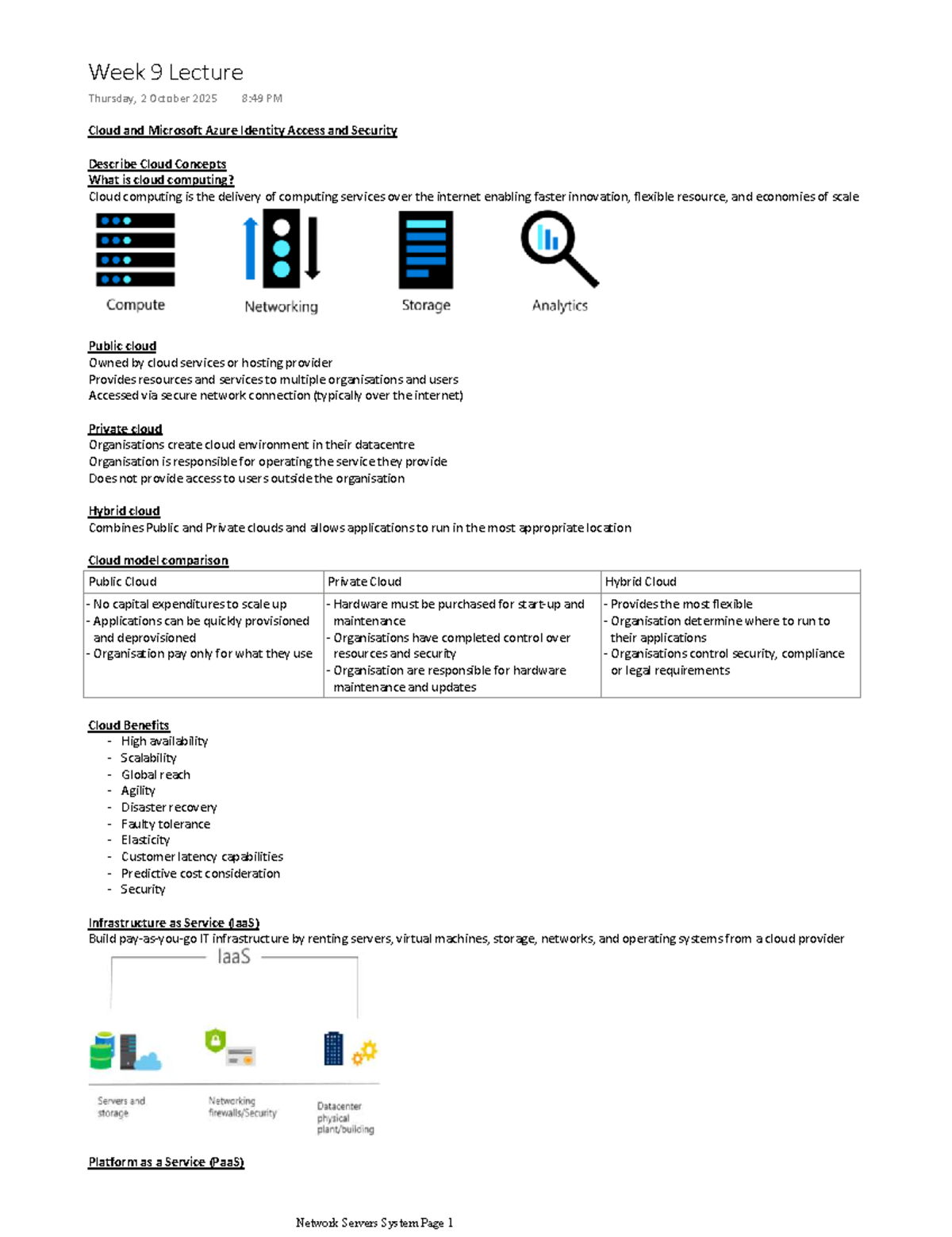 Week 9 Lecture: Cloud Concepts & Microsoft Azure Security (CS101) - Studocu