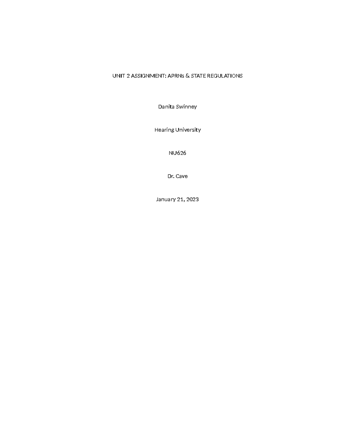 Unit 2 Assignment - Coursework - UNIT 2 ASSIGNMENT: APRNs & STATE ...