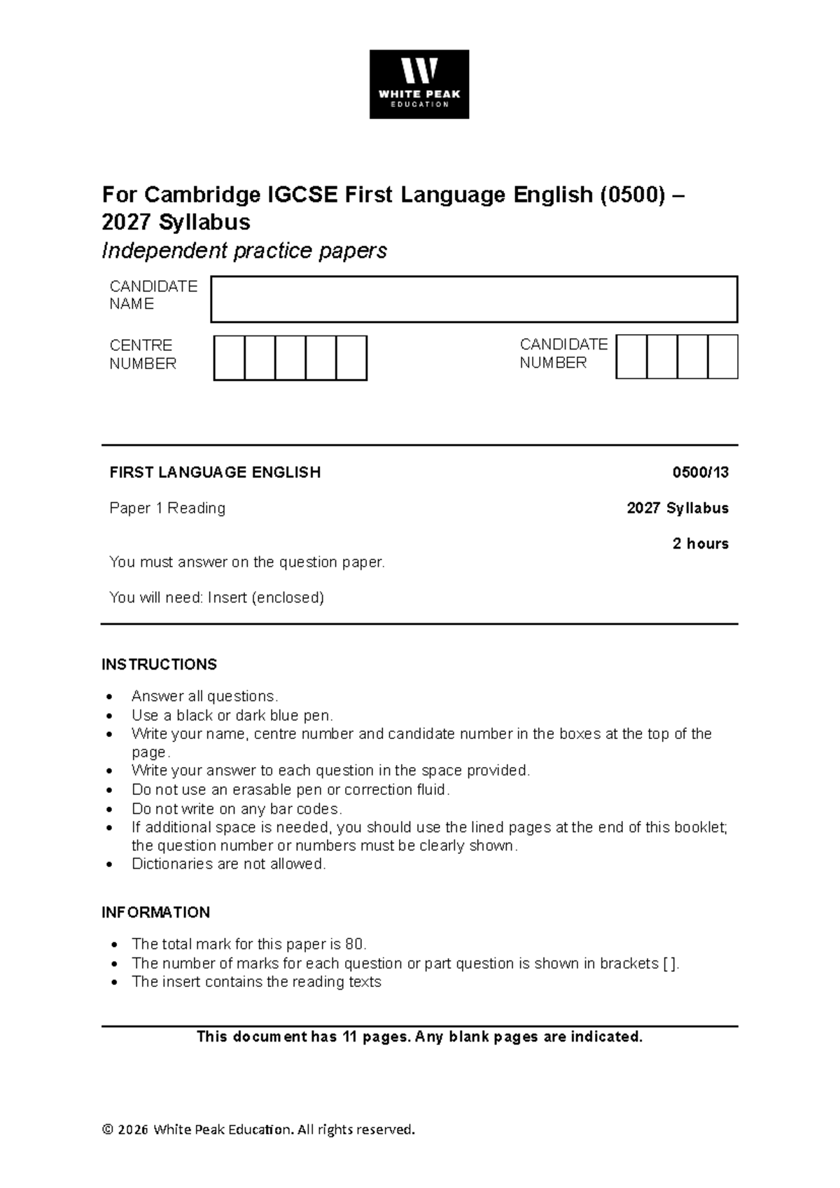 Cambridge IGCSE English (0500) 2027 Sample QP on Extreme Environments - Document Preview