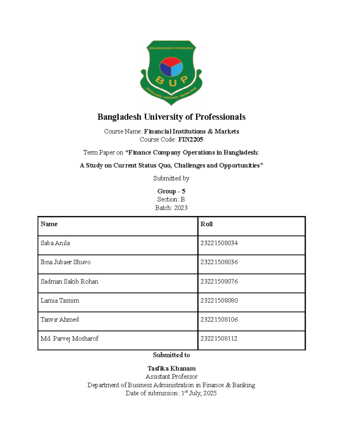 FIN2205 Term Paper: Company Operations in Bangladesh's Finance Sector ...
