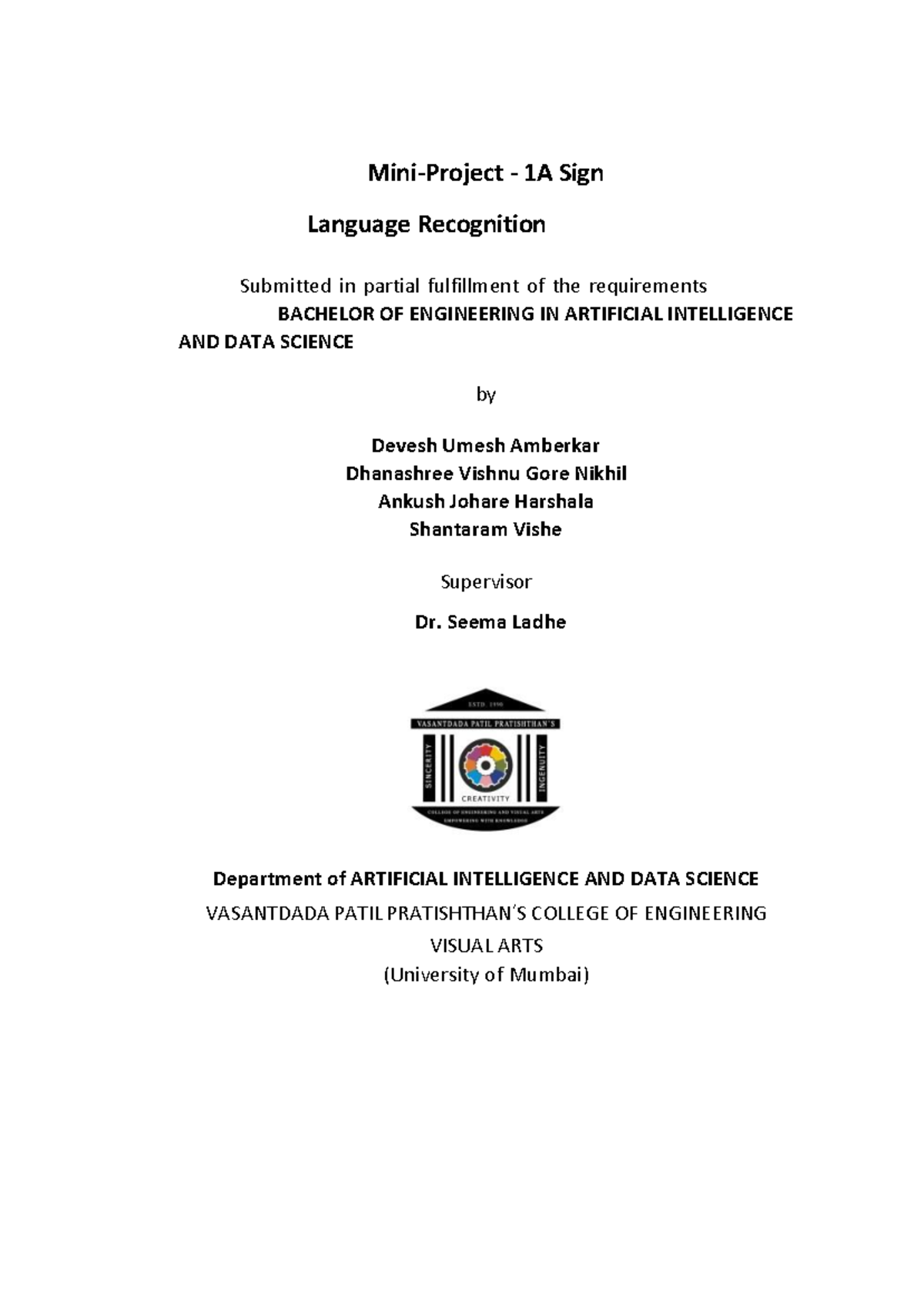 APS IV Final Project: Sign Language Recognition System - Studocu