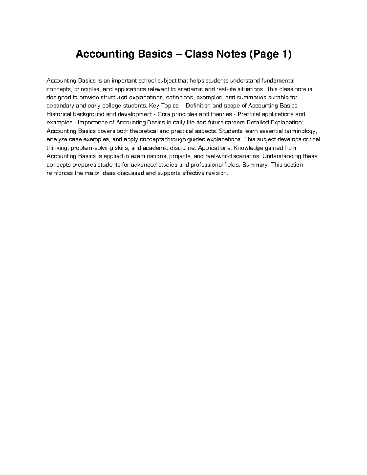 Accounting Basics Class Notes (Pages 1 & 2) - Studocu
