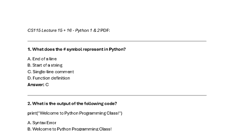 CS115 Final Exam MCQs - Python Programming Concepts - Studocu