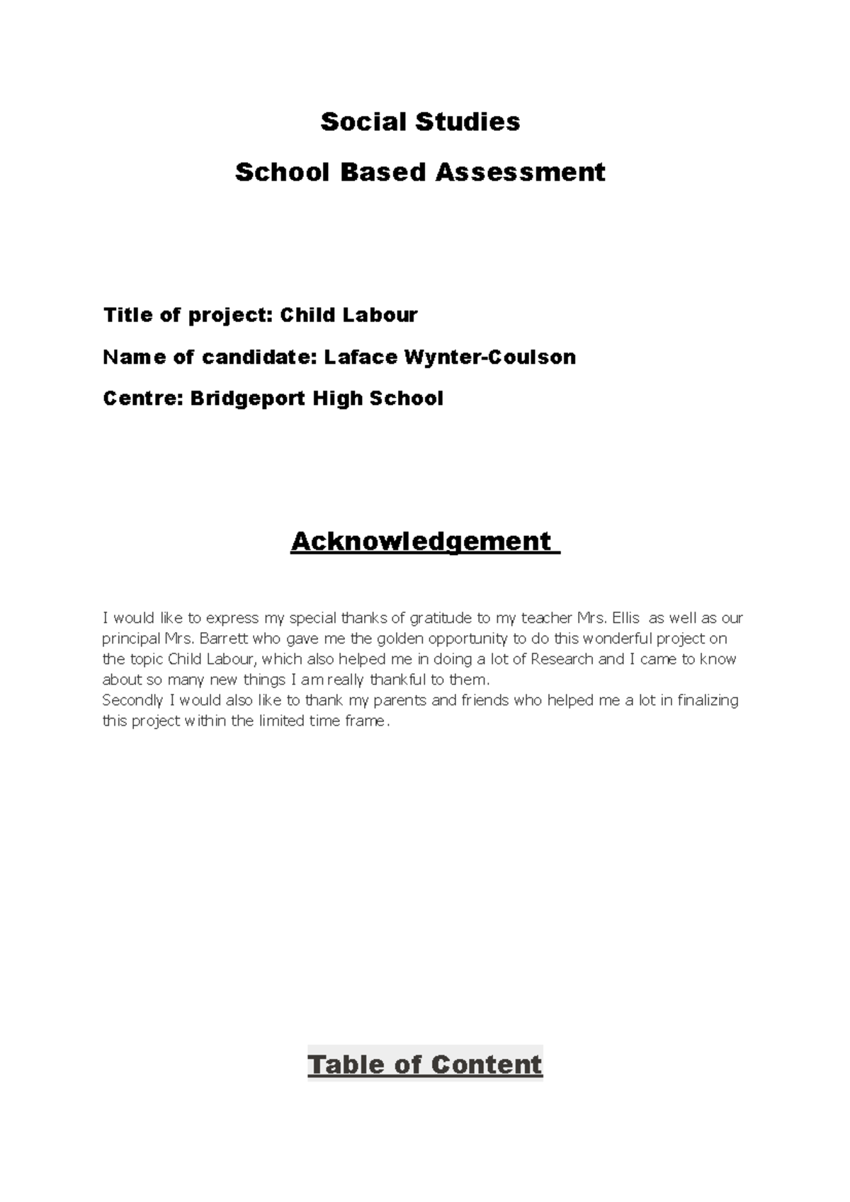 CSEC Social Studies SBA: Child Labour Research Project - Studocu