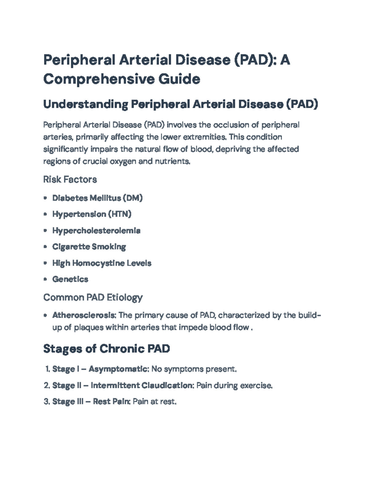 Peripheral Arterial Disease (PAD) Overview and Management Strategies ...