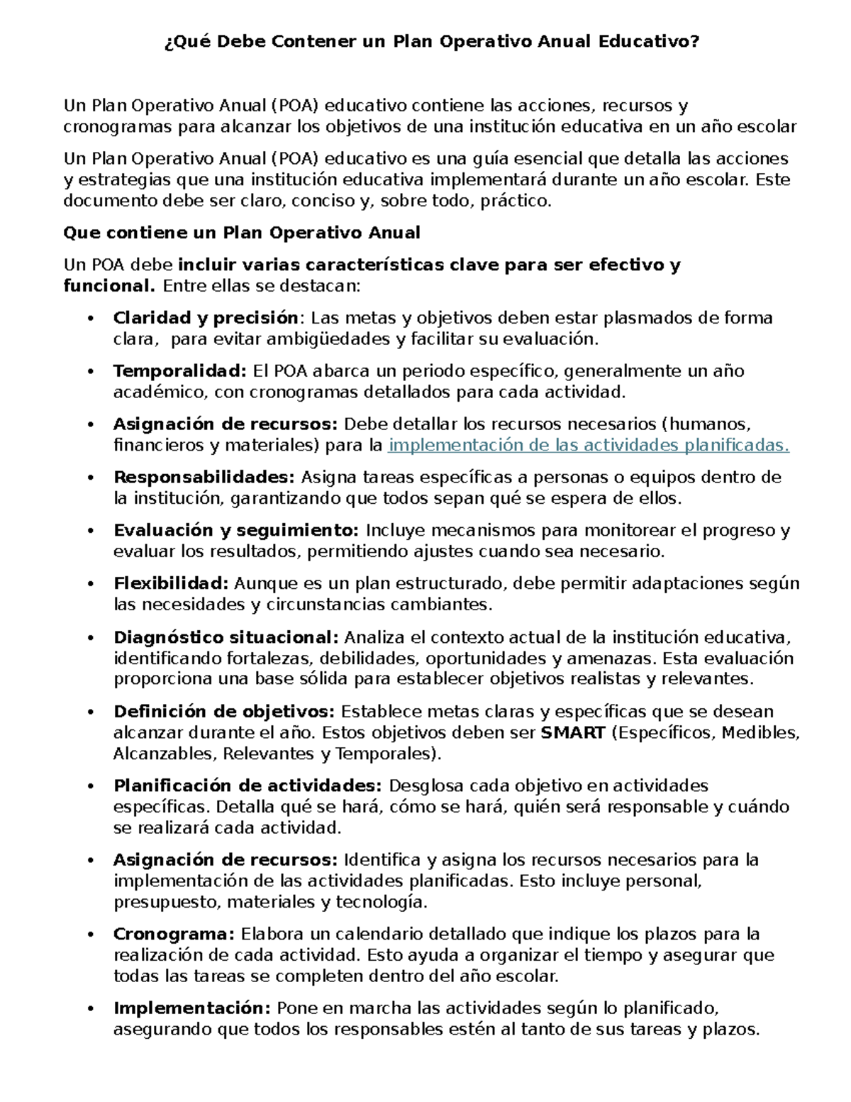 POA - Elementos Clave de un Plan Operativo Anual Educativo - Studocu