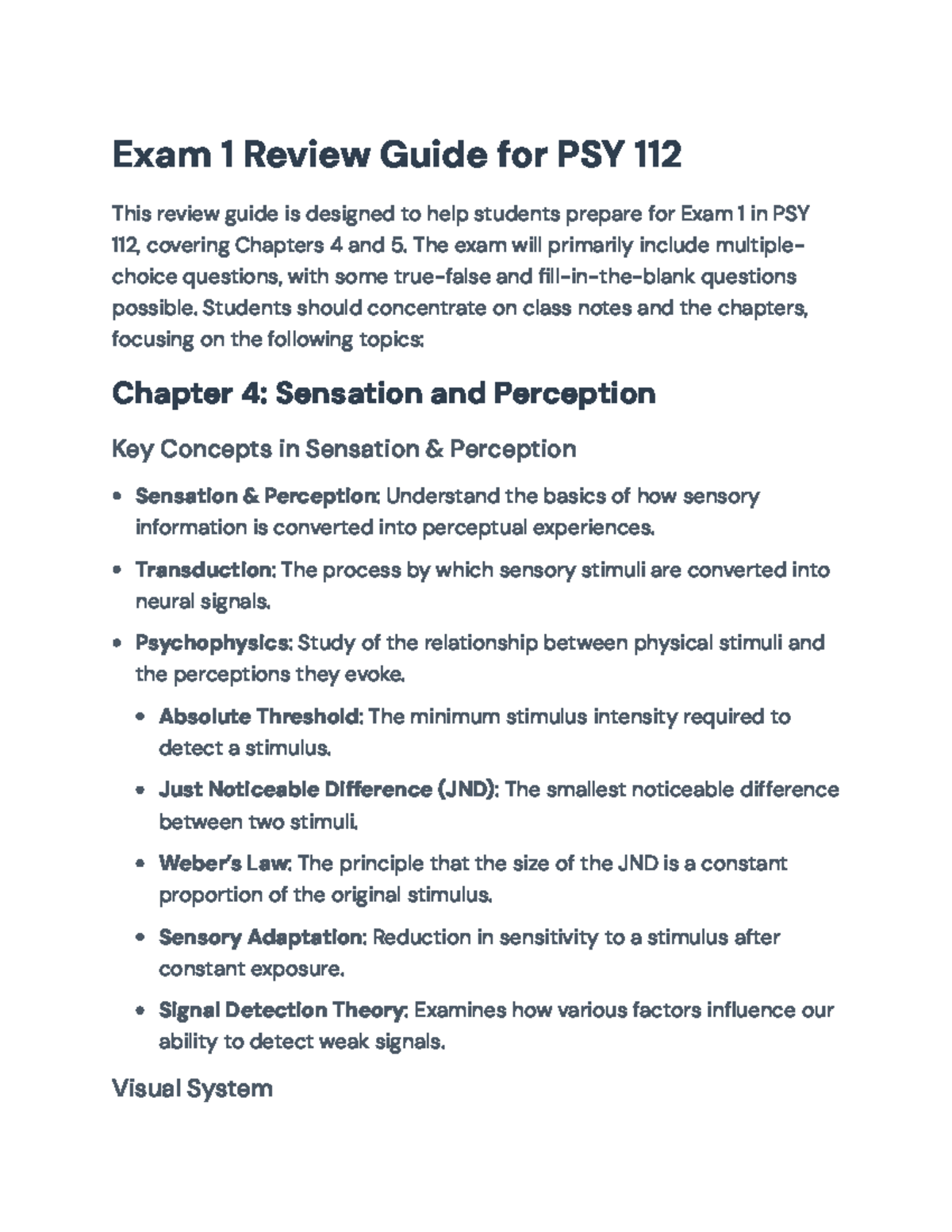 Exam 1 Review Guide for PSY 112: Chapters 4 & 5 Insights - Exam 1 ...