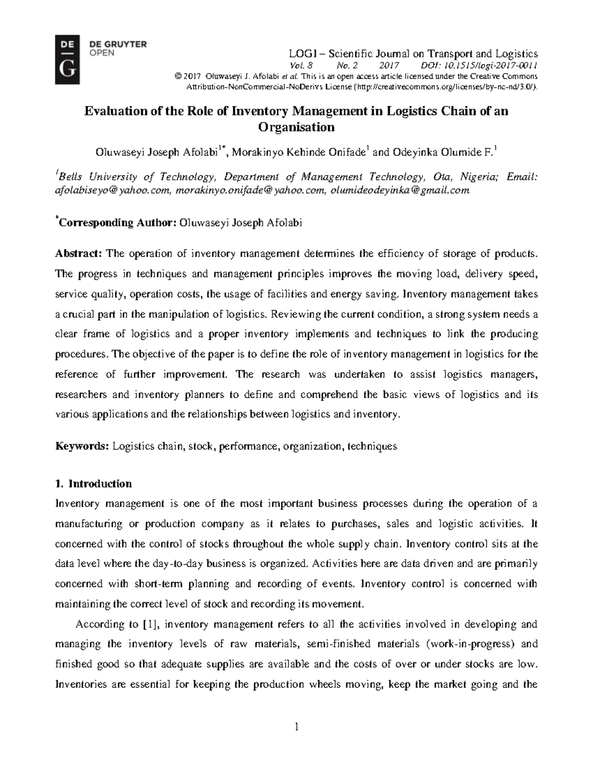 LOGI 2017: Evaluation of Inventory Management in Logistics Chain - Studocu