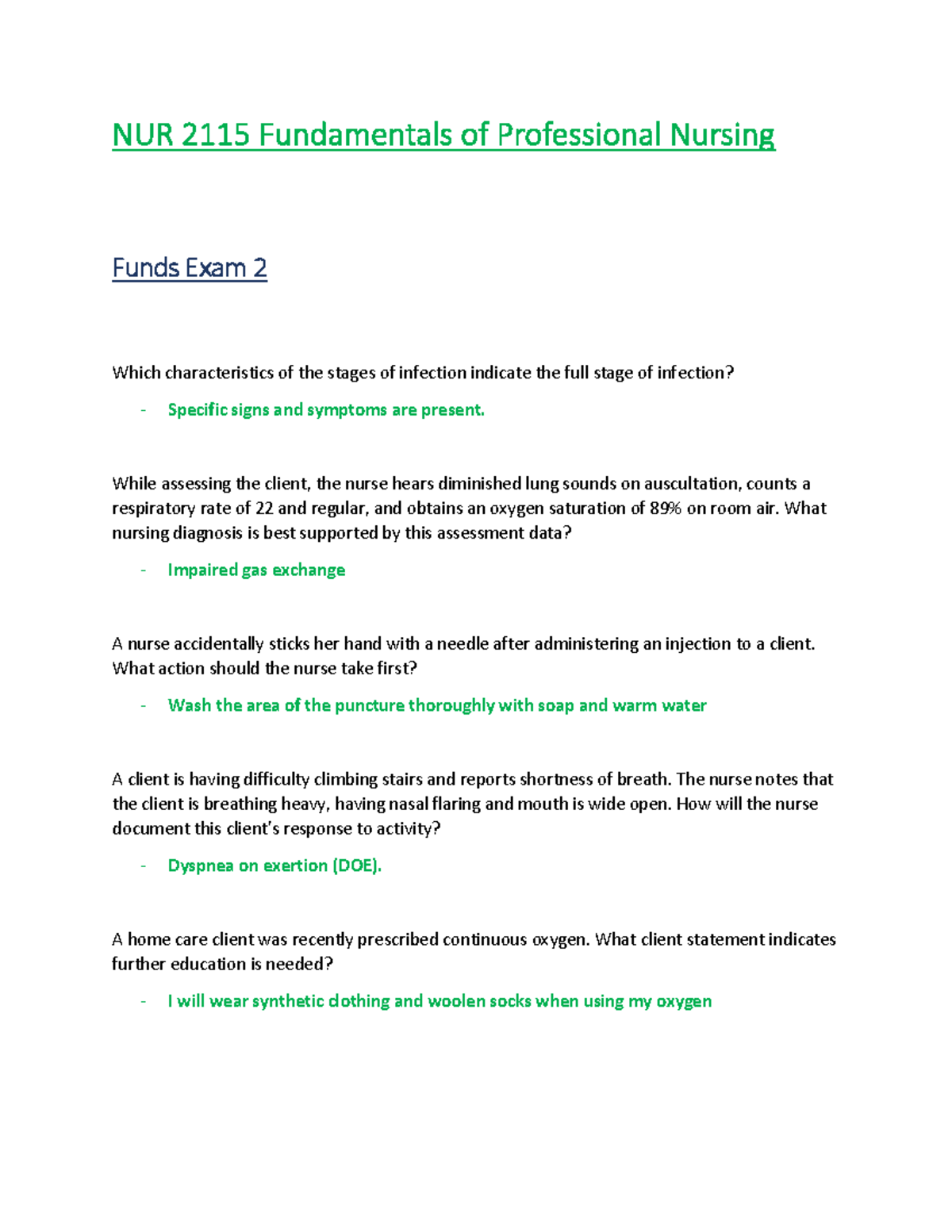 NUR 211 5 Funds Exam 2 Study Guide on Nursing Fundamentals - Studocu
