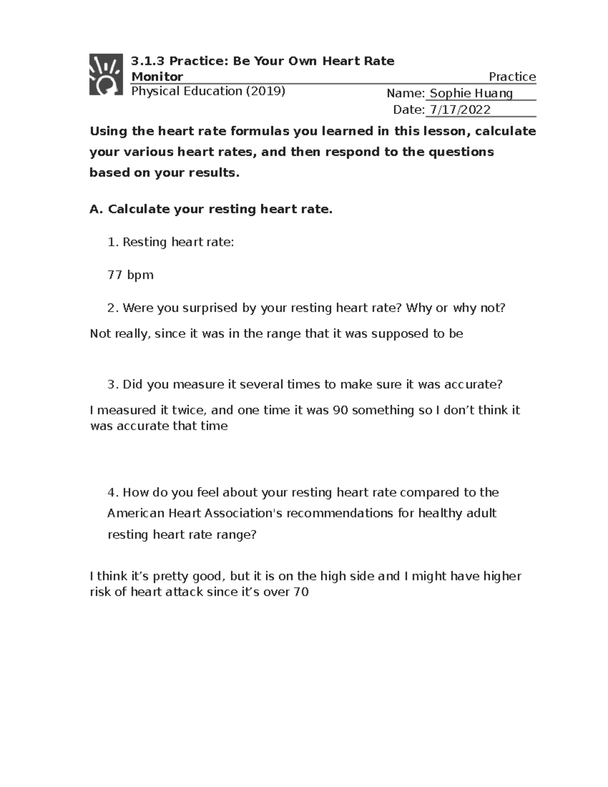 3.1.3 Practice: Calculate Your Heart Rate - Monitor Exercise Guide ...