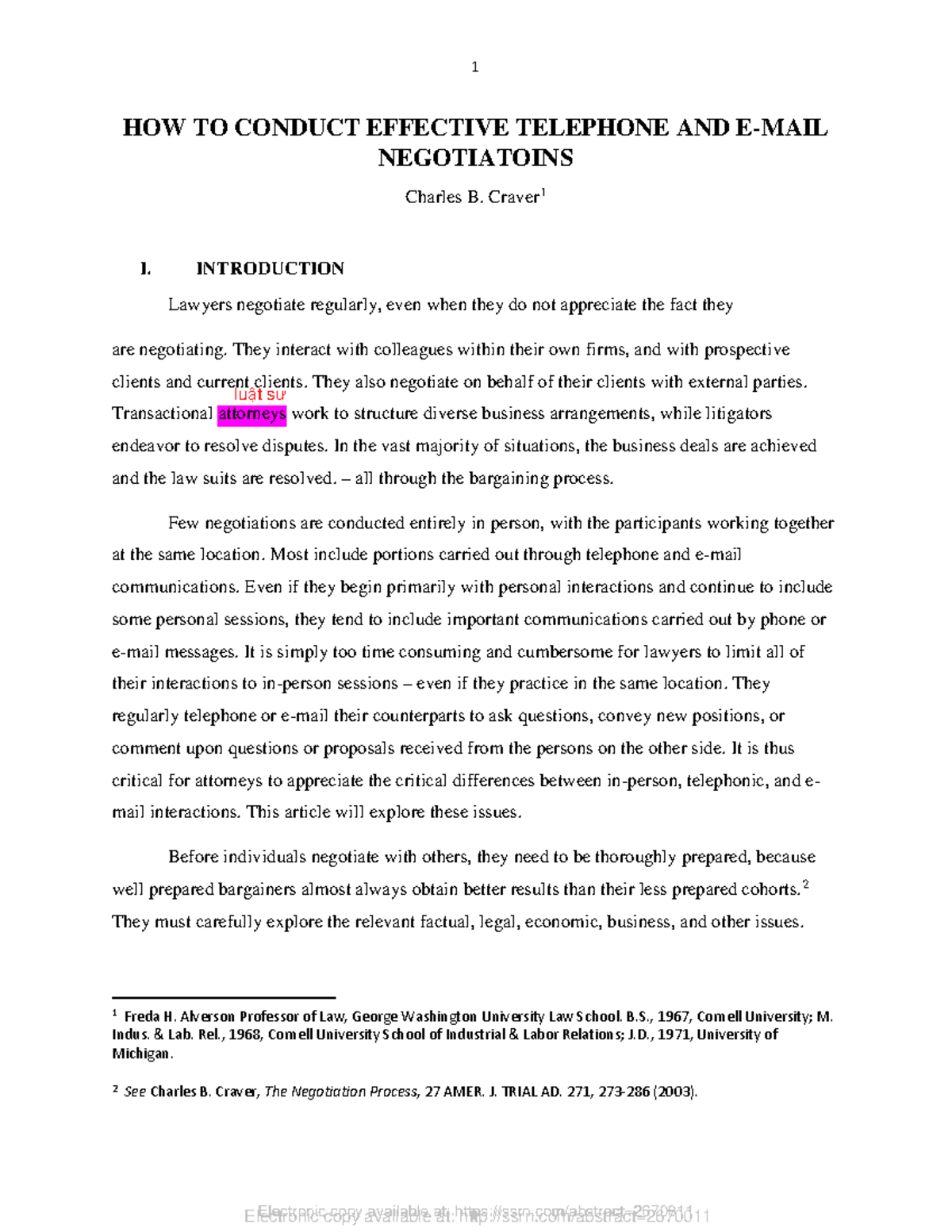 Negotiation Strategies: Effective Telephone Tactics (Course Code: SSRN ...