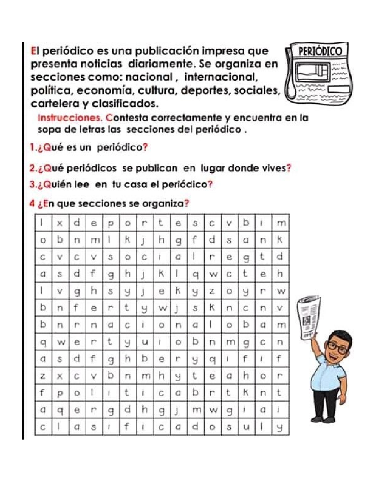 Sopa de Letras: Secciones del Periódico PERIÓDICO - Studocu