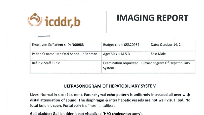 Ultrasonogram Report: Hepatobiliary System - icddr,b - Studocu