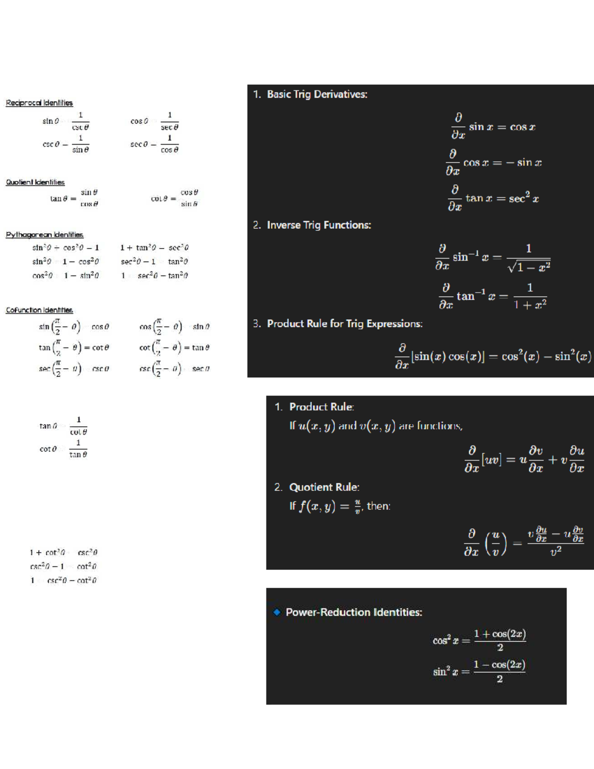 Calc 3 Final Formula Sheet - MAT 2214