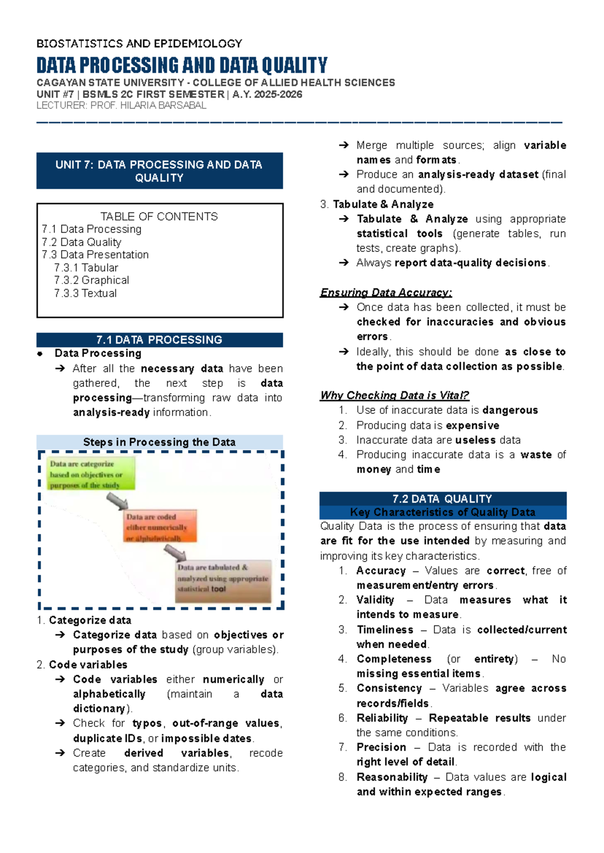 BIOSTATISTICS & EPIDEMIOLOGY: DATA PROCESSING & QUALITY (BIOS-7) - Studocu