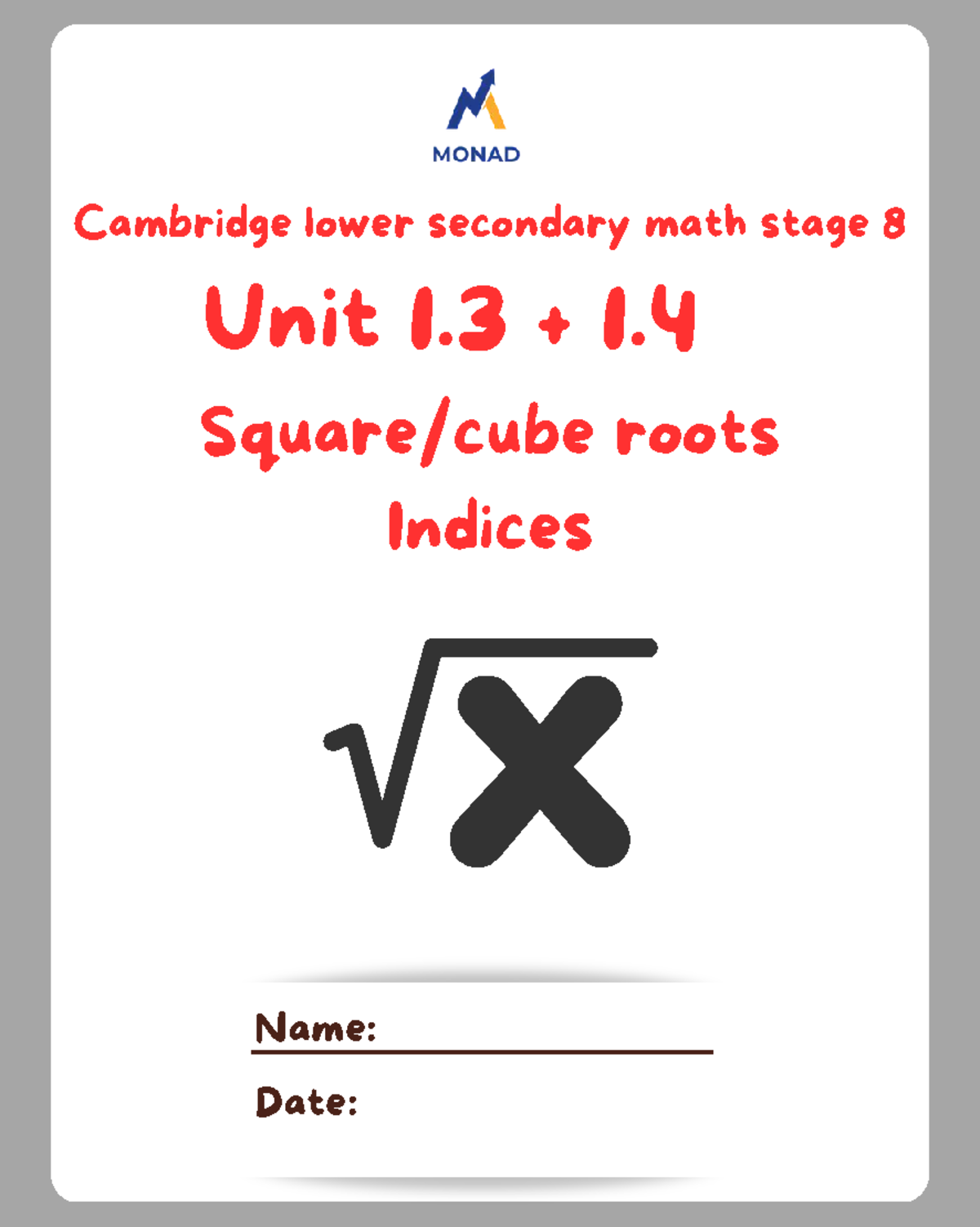 Cambridge Lower Secondary Math Grade 7 Unit 1.3 & 1.4: Roots & Indices ...