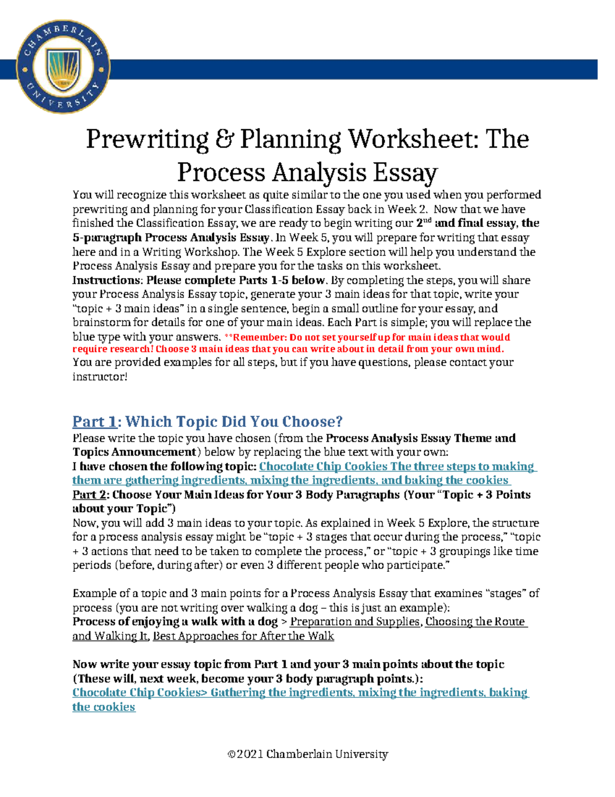 Week 5 ENG101 Process Analysis Essay Prewriting & Planning Guide - Studocu