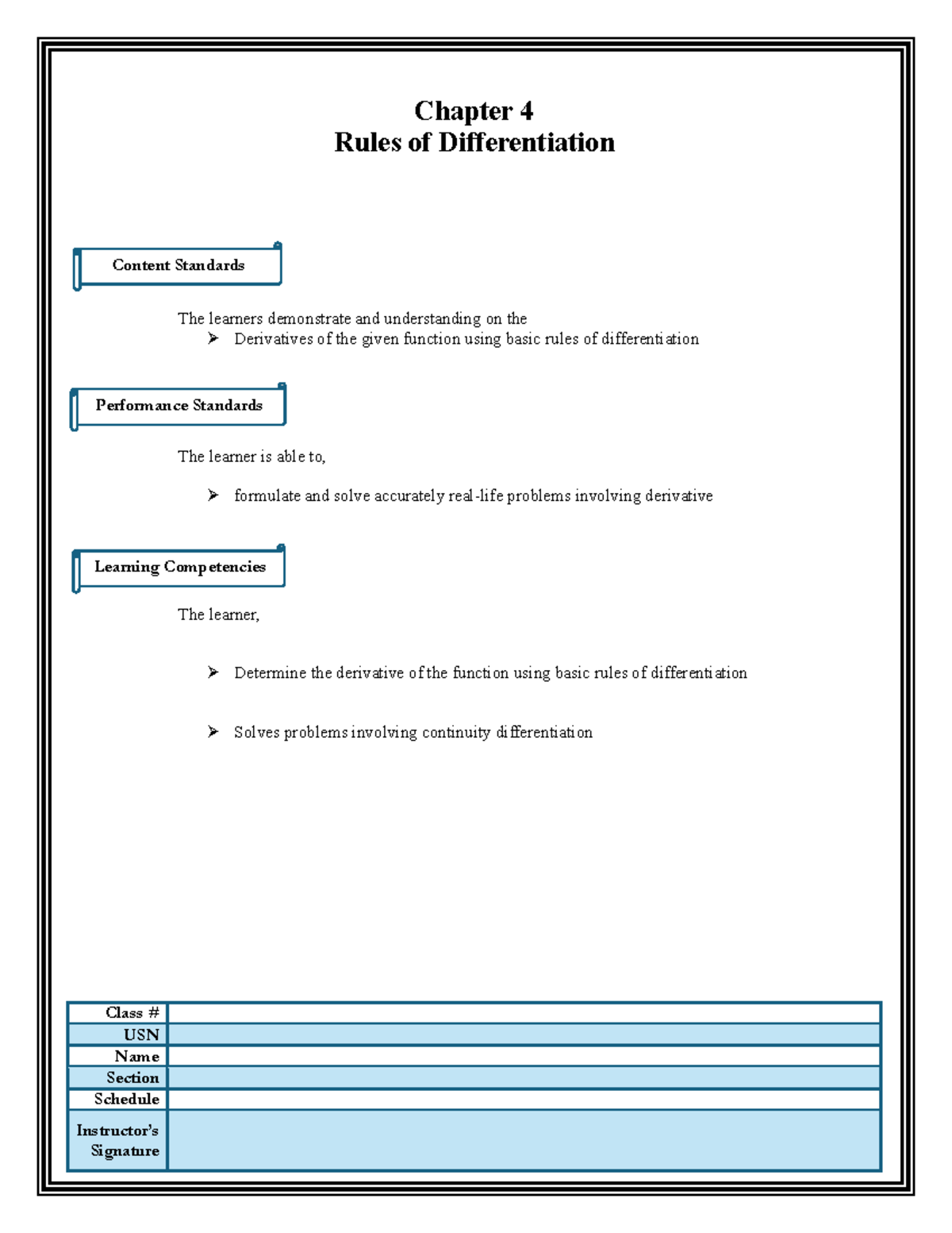Chapter 4: Rules of Differentiation - Basic Calculus Guide - Studocu