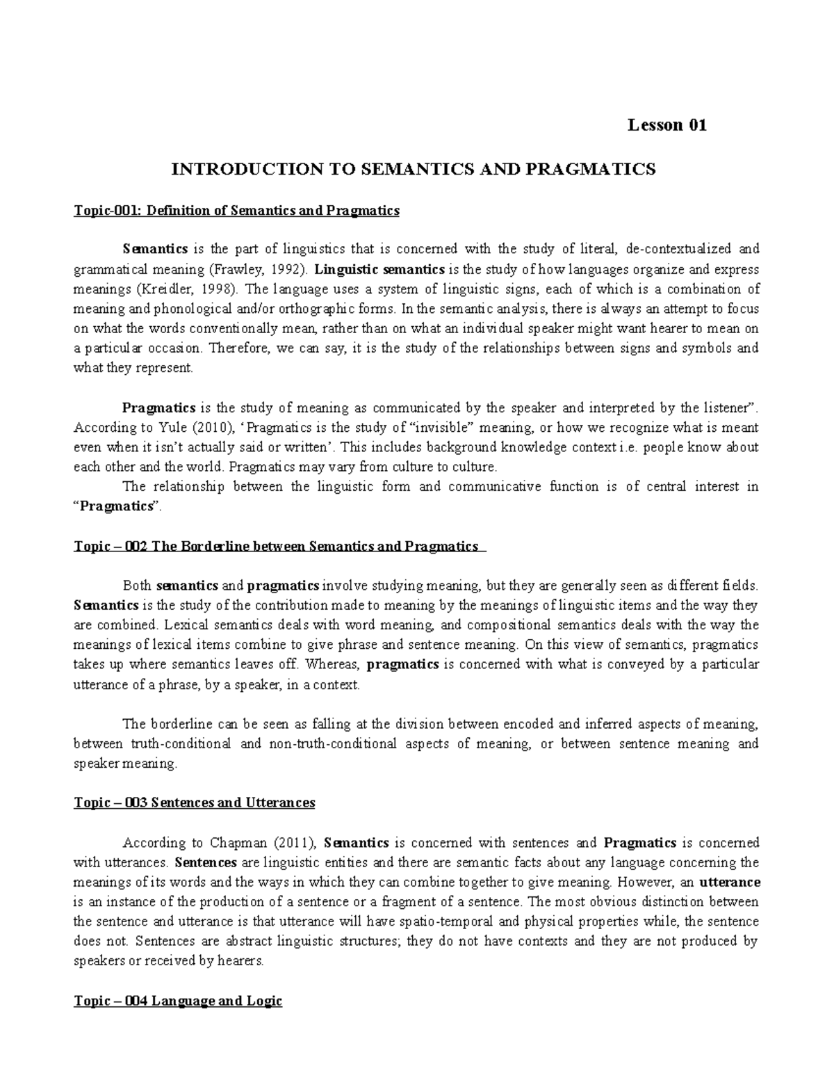 508-Quiz-1: Introduction to Semantics and Pragmatics Concepts - Studocu