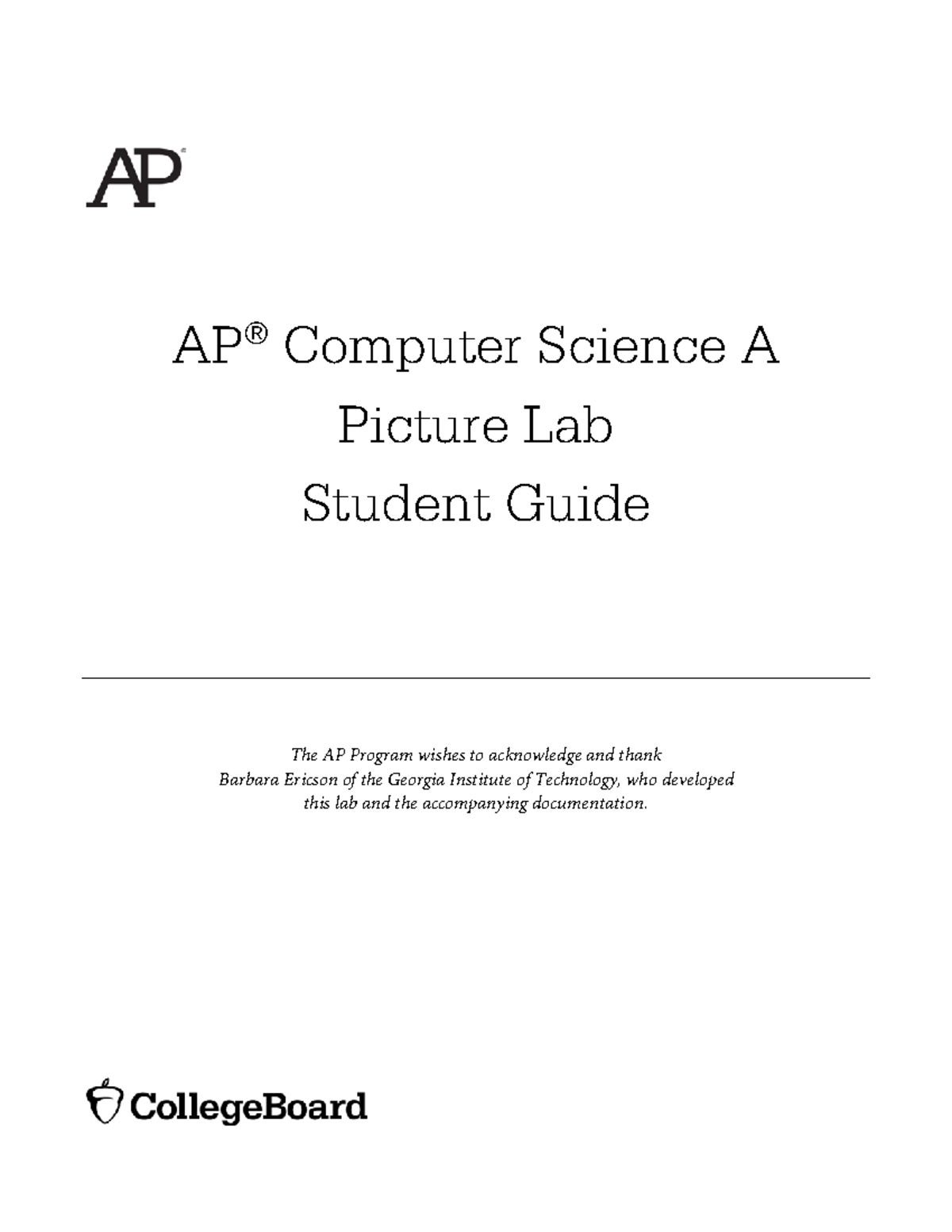 Picture Lab Student Guide updated Sept 2014-1 - AP ® Computer Science A ...