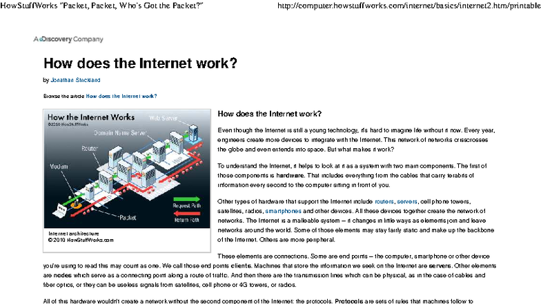 HowStuffWorks Packet: Understanding Internet Functionality - Studocu