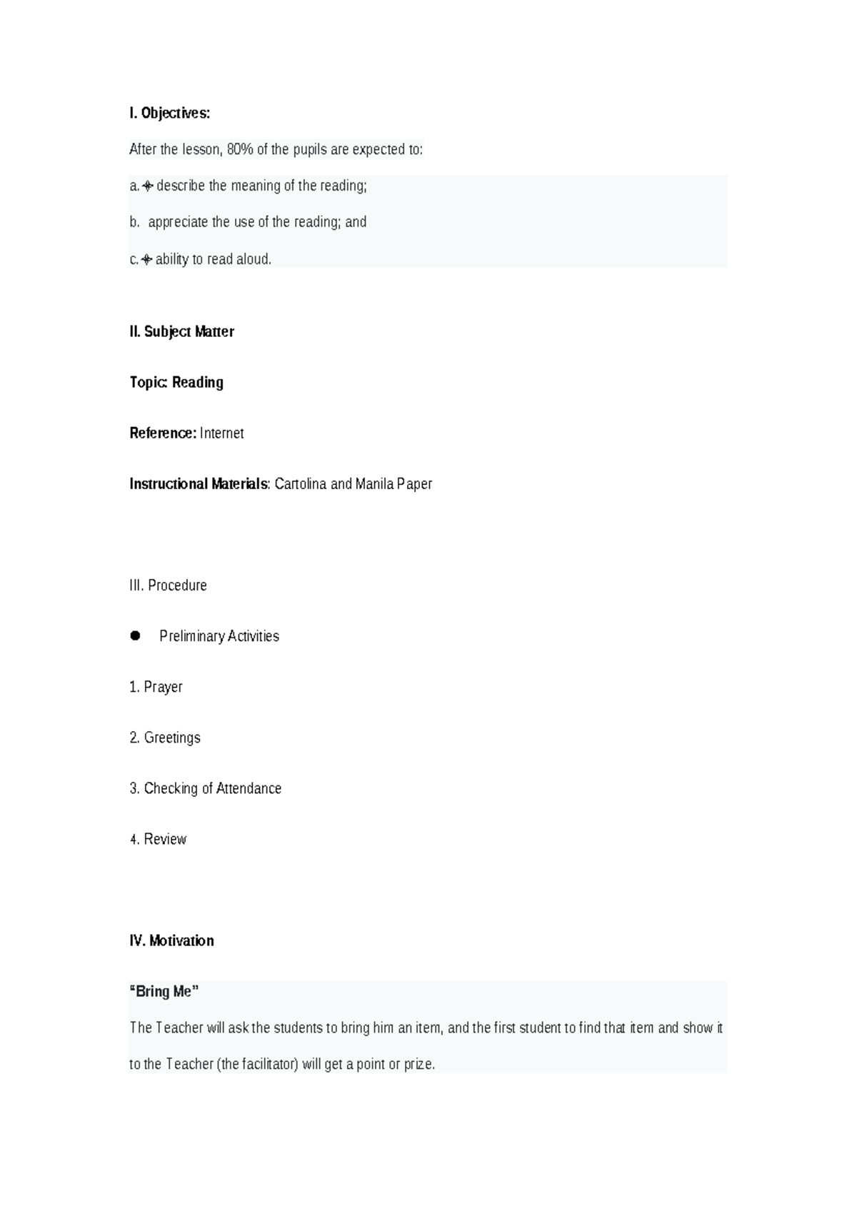 ENG2 Lesson Plan: Reading Objectives and Activities Overview - Studocu