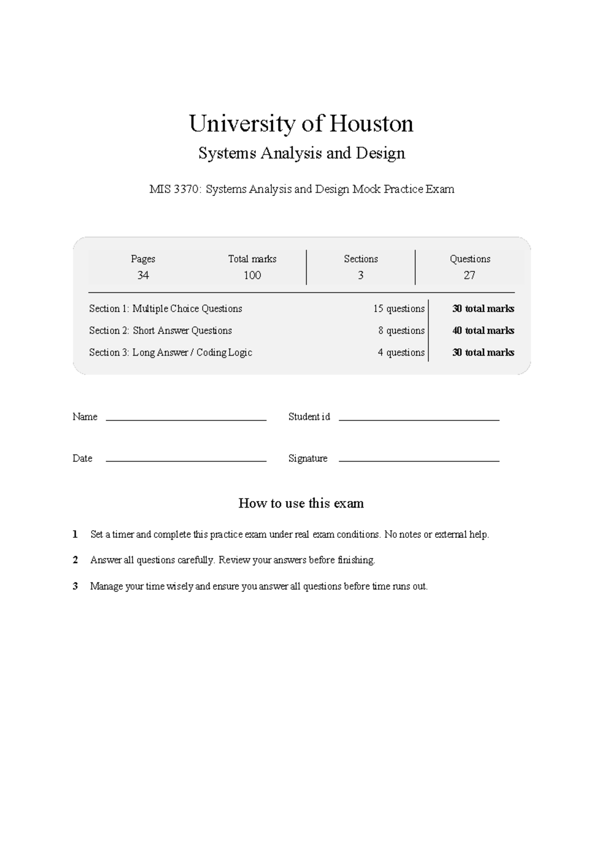 MIS 3370: Systems Analysis and Design Mock Practice Exam 2026 - Studocu