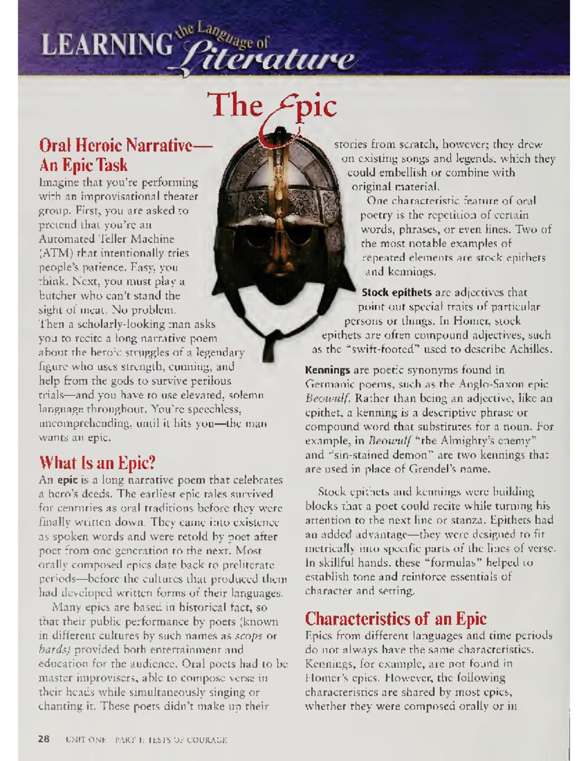 Beowulf text - LEARNING Language of Literature The Cpic Oral Heroic ...