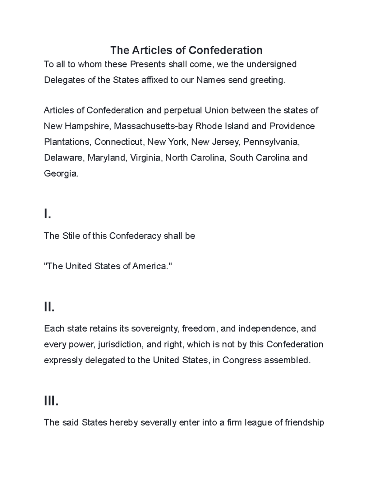 The Articles of Confederation - Articles of Confederation and perpetual ...