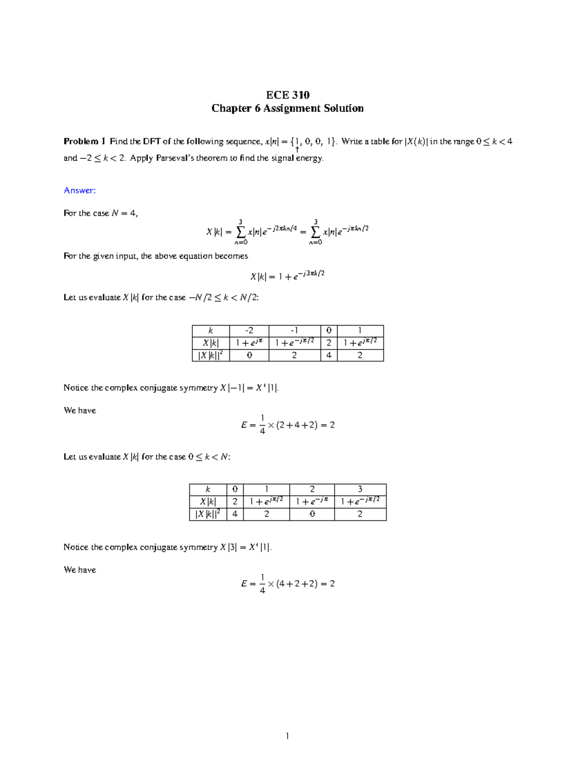 ECE 310 Chapter 6 DFT Solutions and Signal Energy Analysis - Studocu