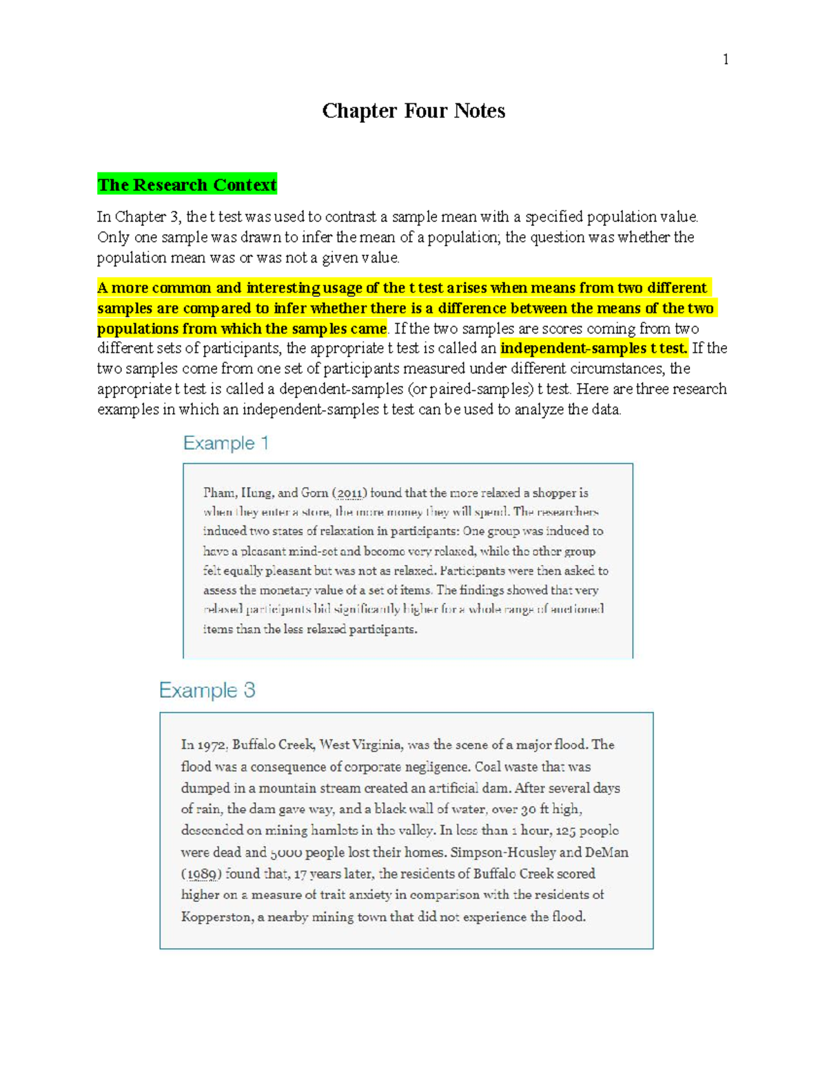 PSY260 Chapter 4: Independent-Samples t Test Analysis Notes - Studocu