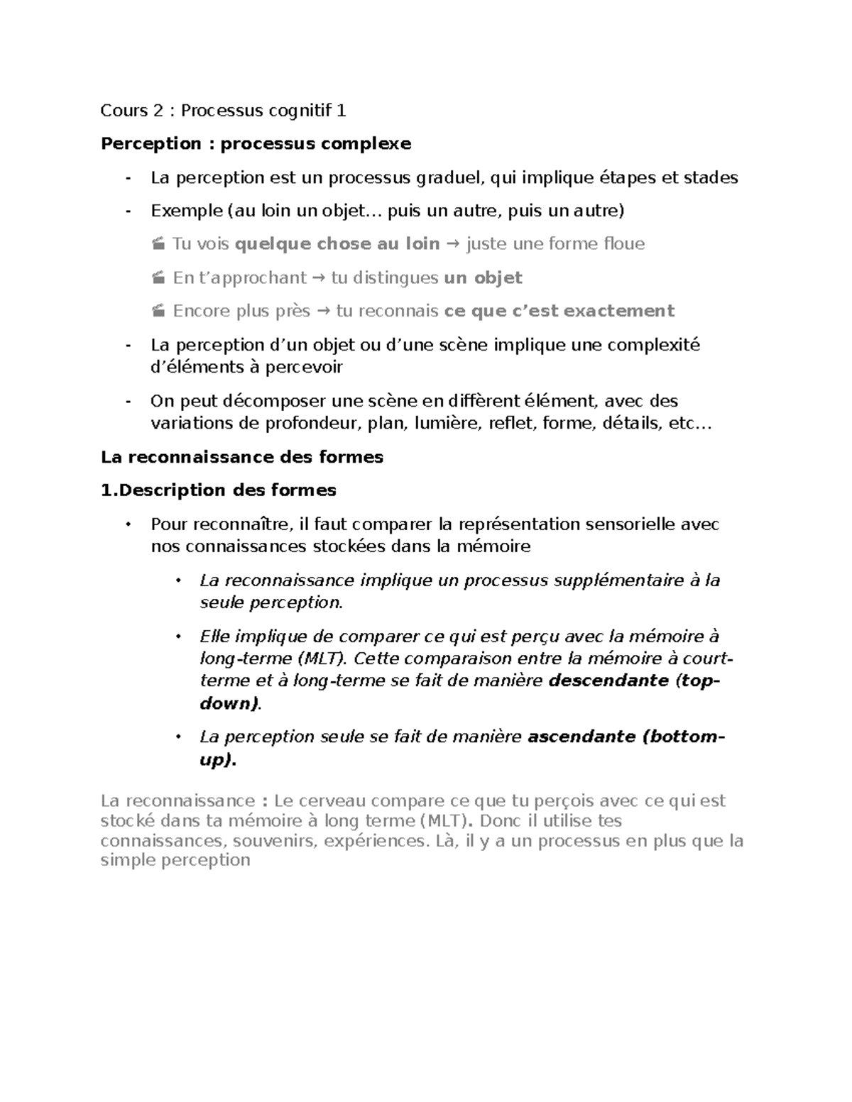 Cours 2 PSY2065 : Processus Cognitifs et Perception Complexe - Studocu