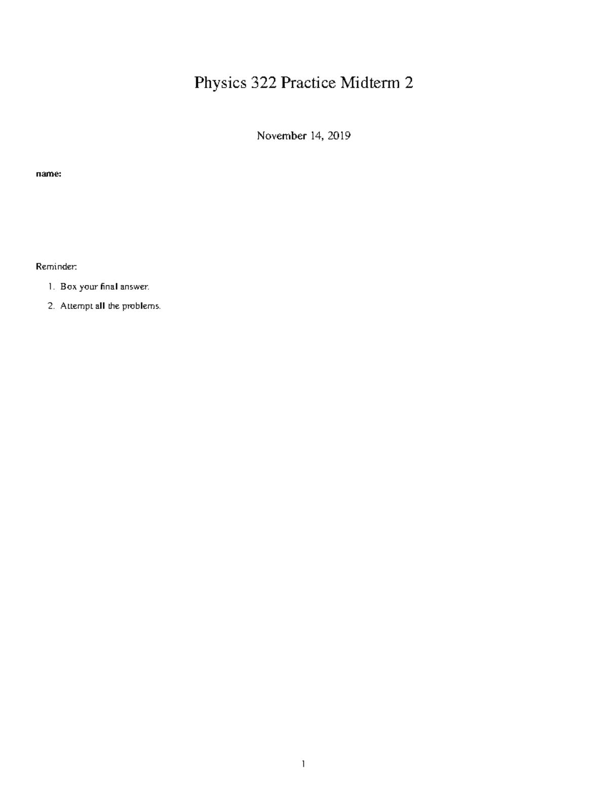 Physics 322 Midterm Practice Test: Electromagnetic Fields - Studocu