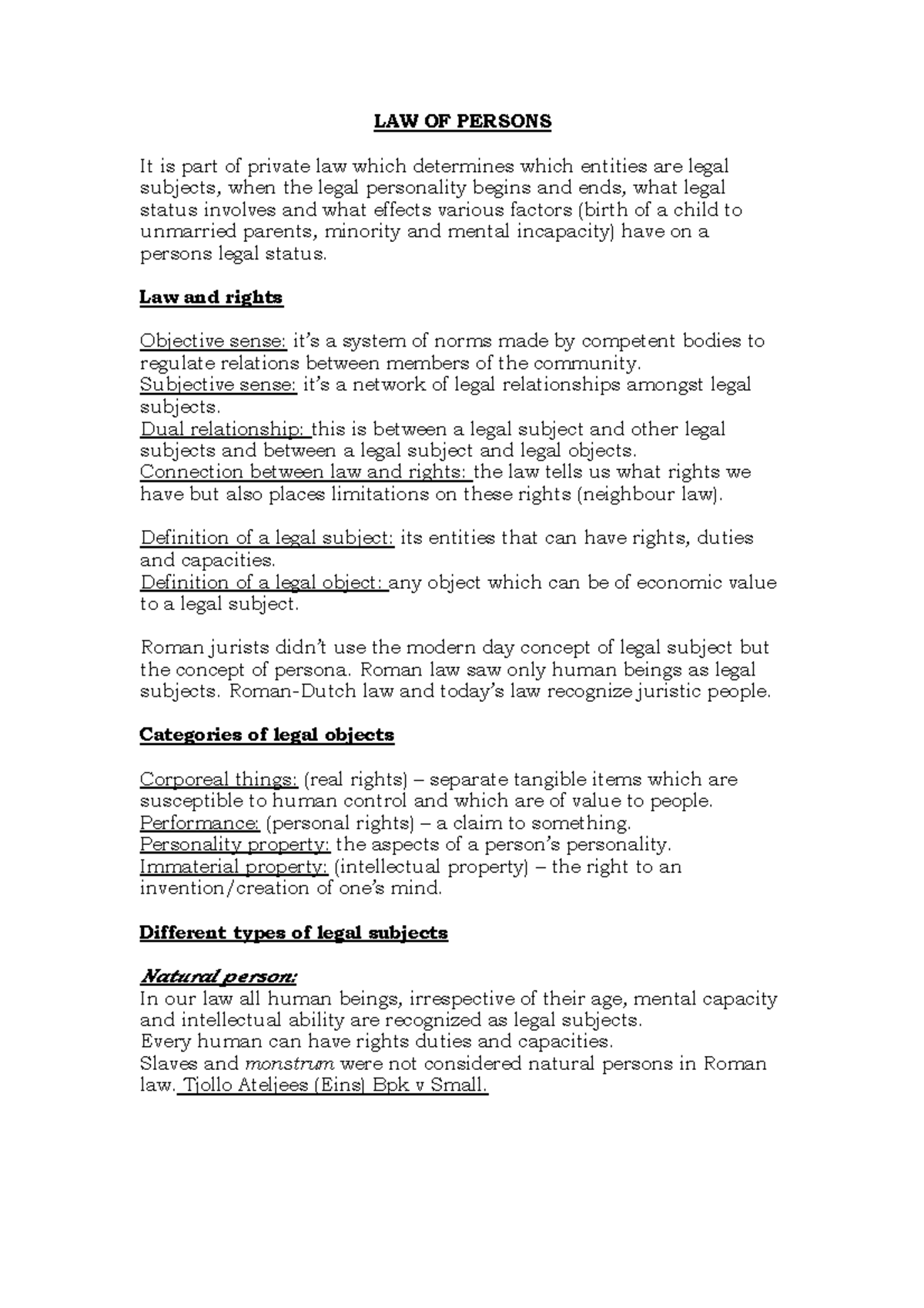 PVL1501 - Study Notes - Key Concepts in Law of Persons - Studocu