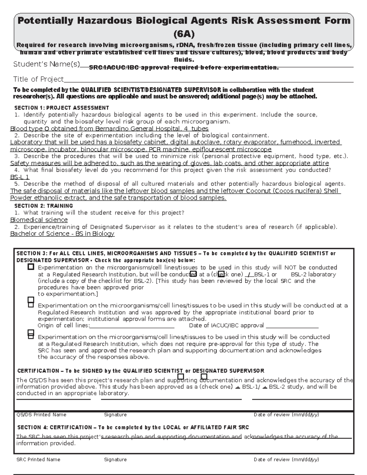 6A-PHBA-1-Potential-Hazardous - Student’s Name(s) Title of Project To ...