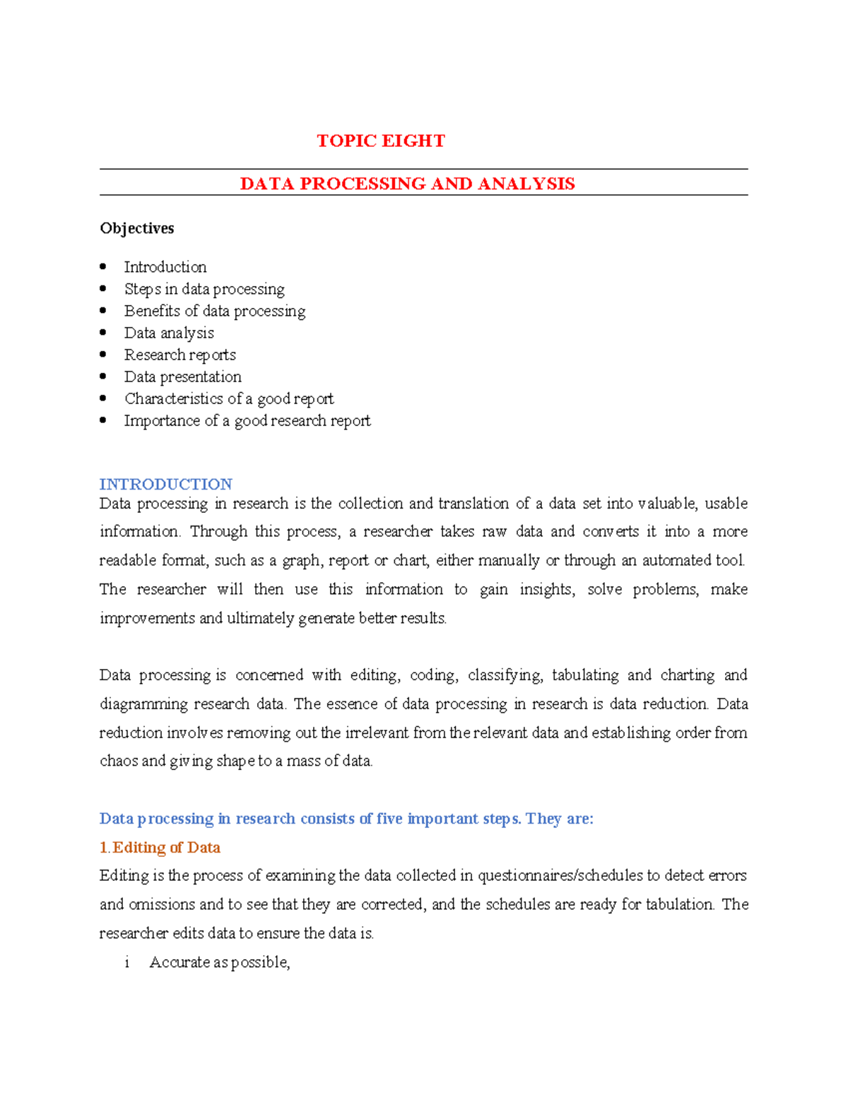 DATA Processing and Analysis: Key Steps and Benefits - Studocu