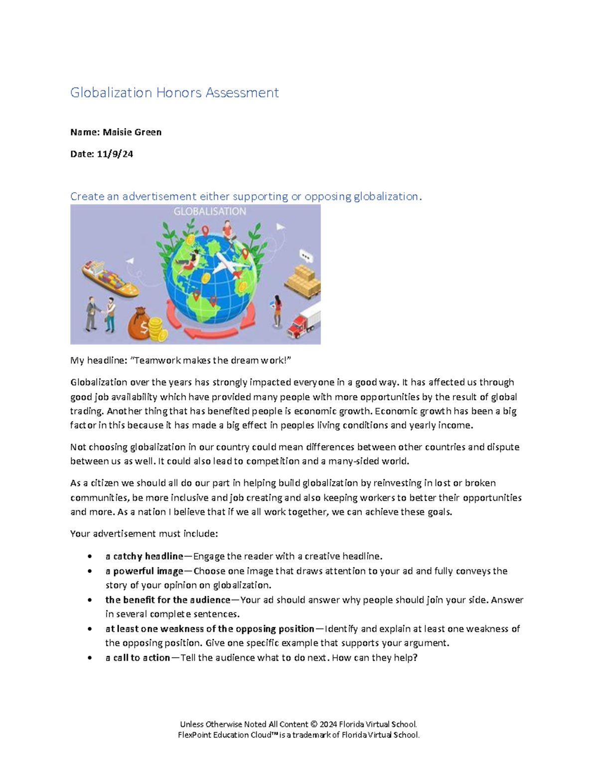Globalization Honors Assessment: Ad Campaign for Globalization - Studocu