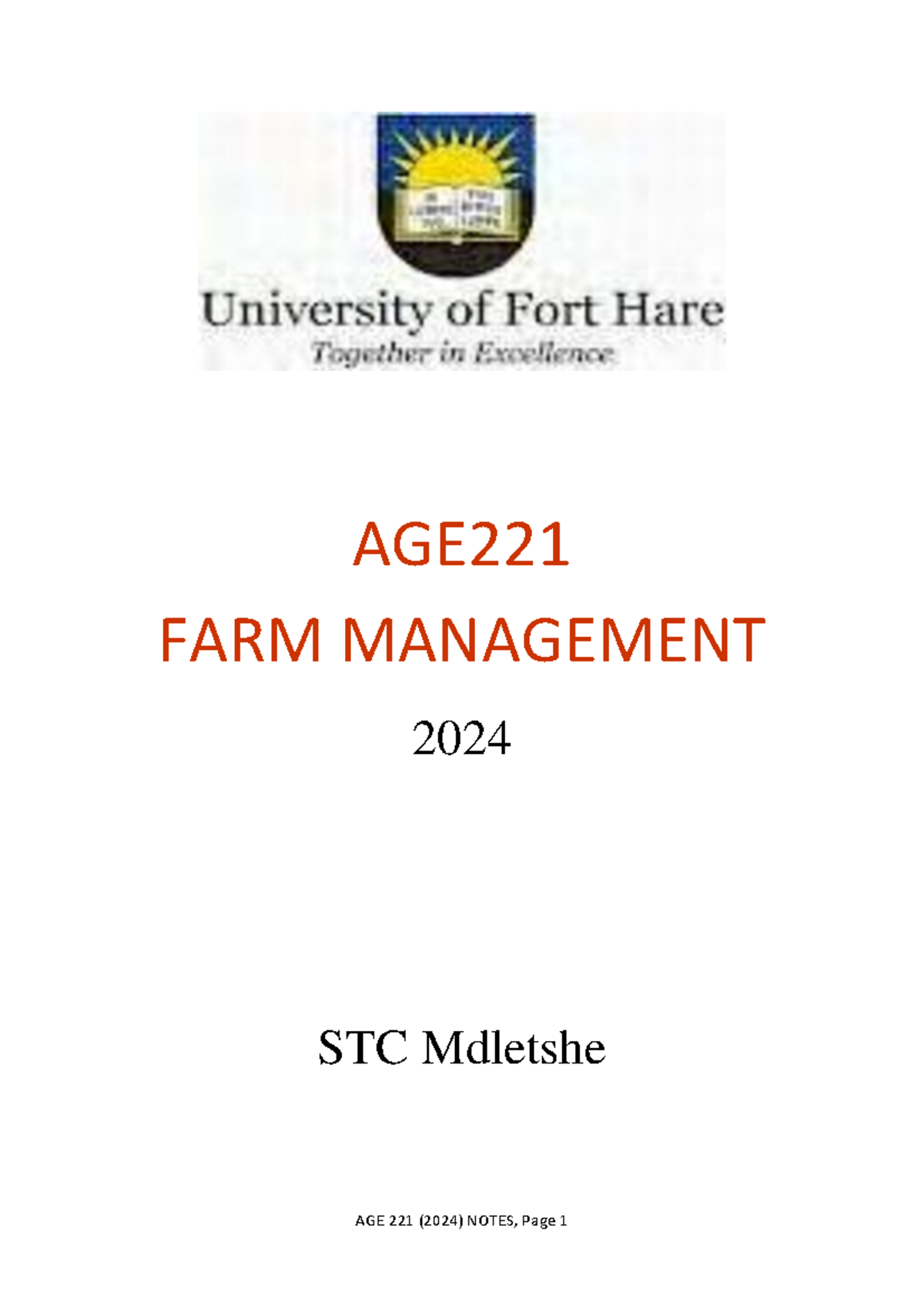 AGE221 Farm Management Notes 2024 - Essential for Exam Prep - Studocu