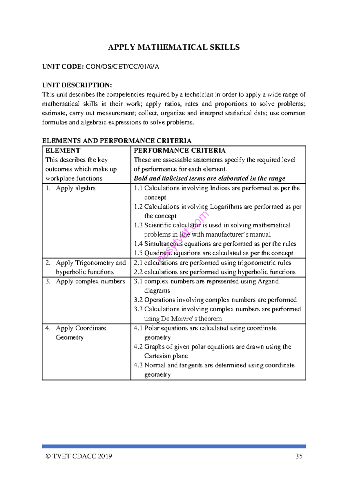 Mathematical Skills Application Unit Code TVET CDACC 2019 Class 